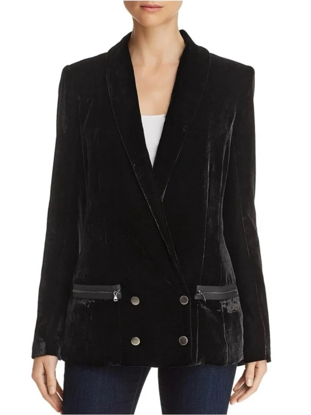 PAIGE Black Velvet Double Breasted Blazer Jacket Medium